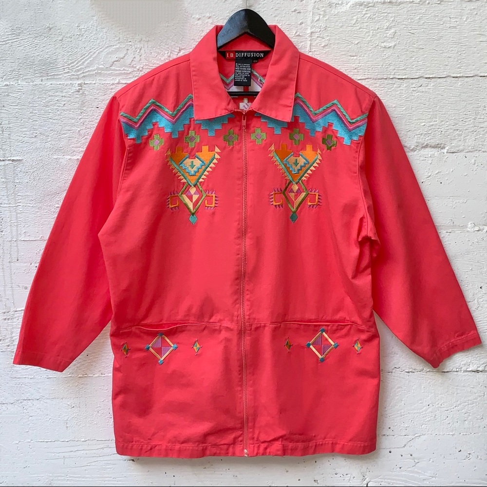 Vintage 1992 Pink Aztec Embroidered Twill Jacket🌟